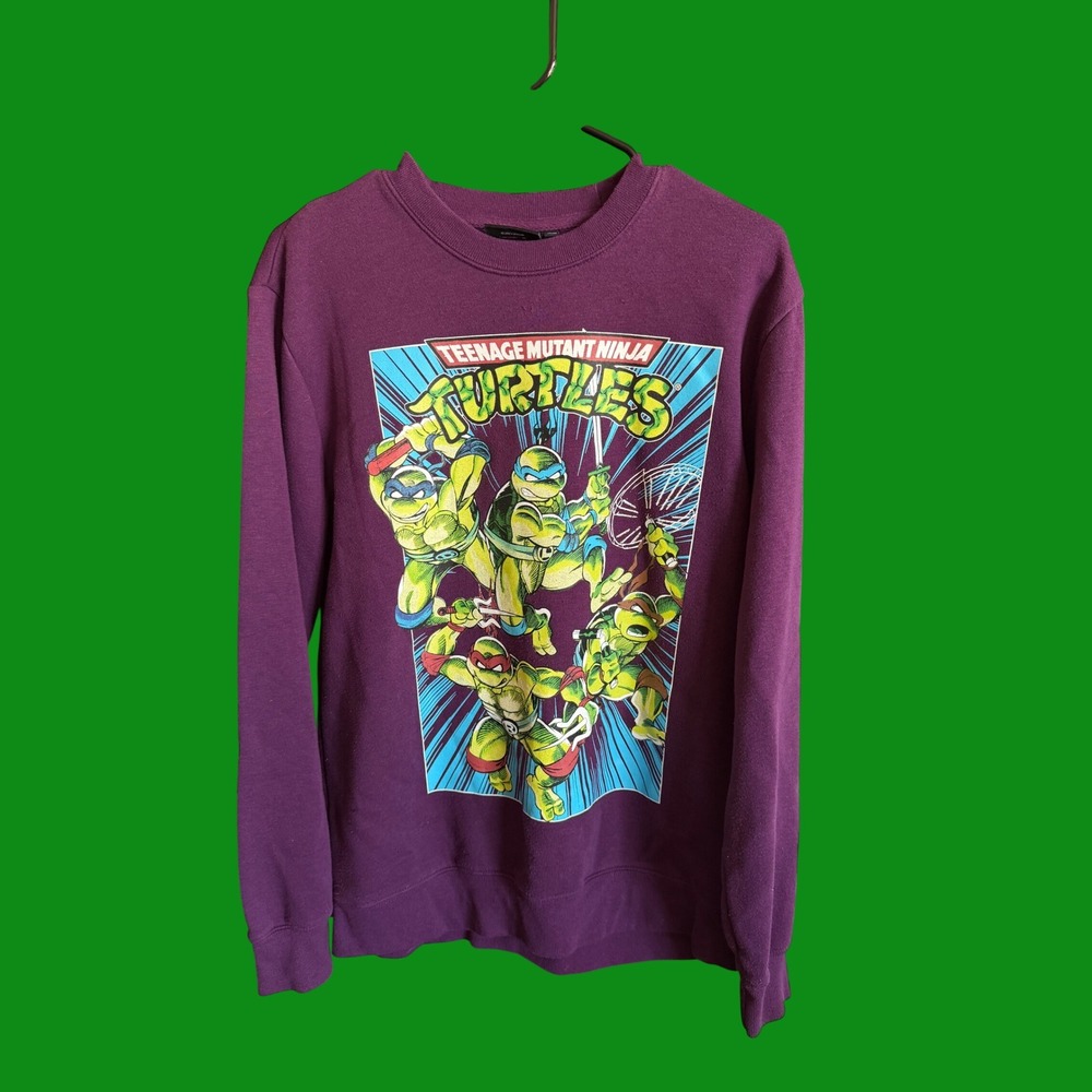 Nickelodeon TMNT Teenage Mutant Ninja Turtles Purple Sweatshirt Mens Retro